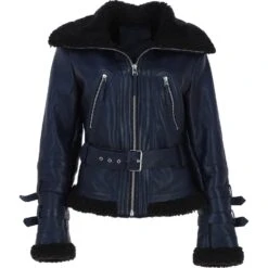 Women's Aviator Biker Jacket Blue/Black: 2420