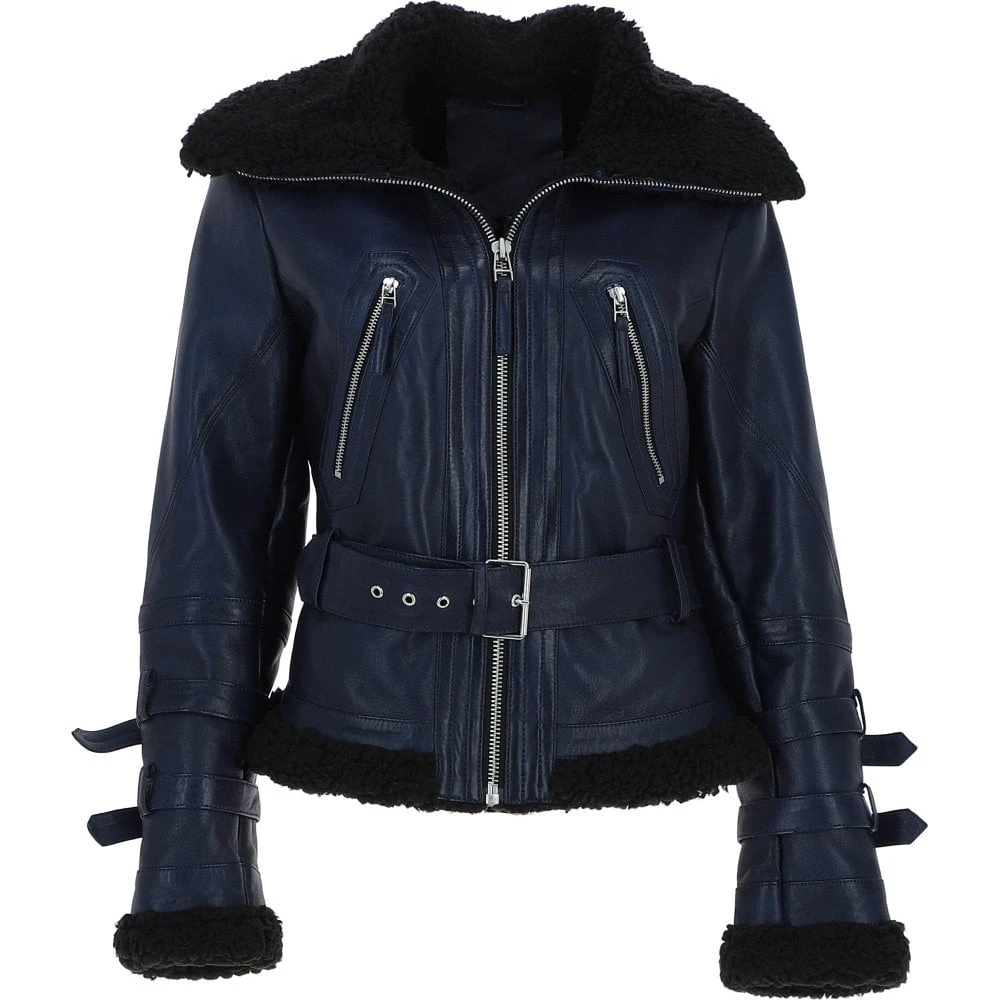 Women's Aviator Biker Jacket Blue/Black: 2420