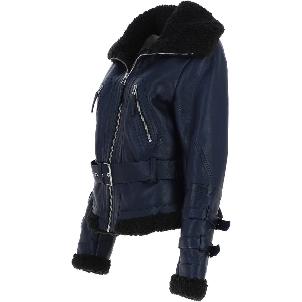 Women's Aviator Biker Jacket Blue/Black: 2420 - Image 2