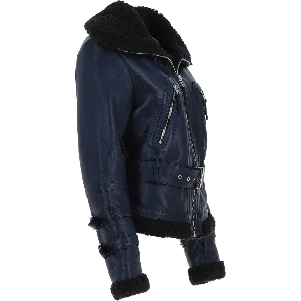 Women's Aviator Biker Jacket Blue/Black: 2420 - Image 4