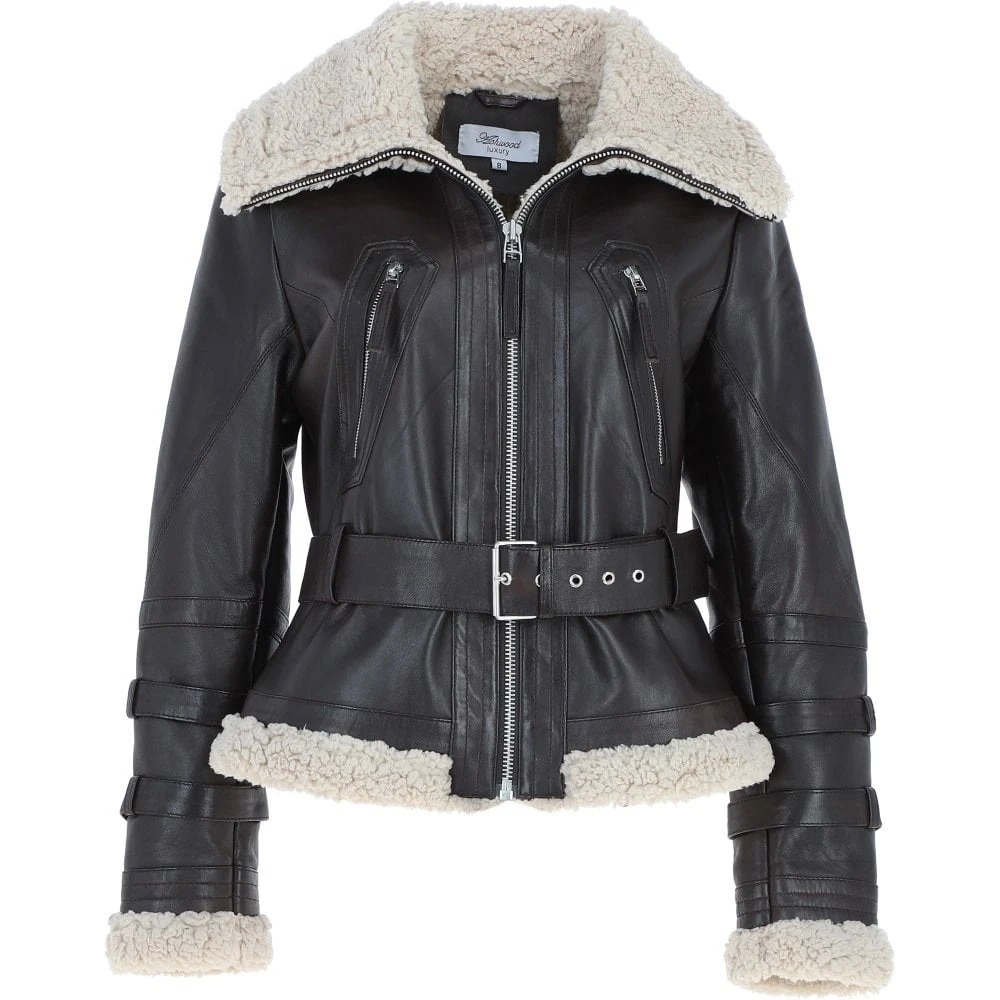 Women's Aviator Biker Jacket Choco/Beige: 2420