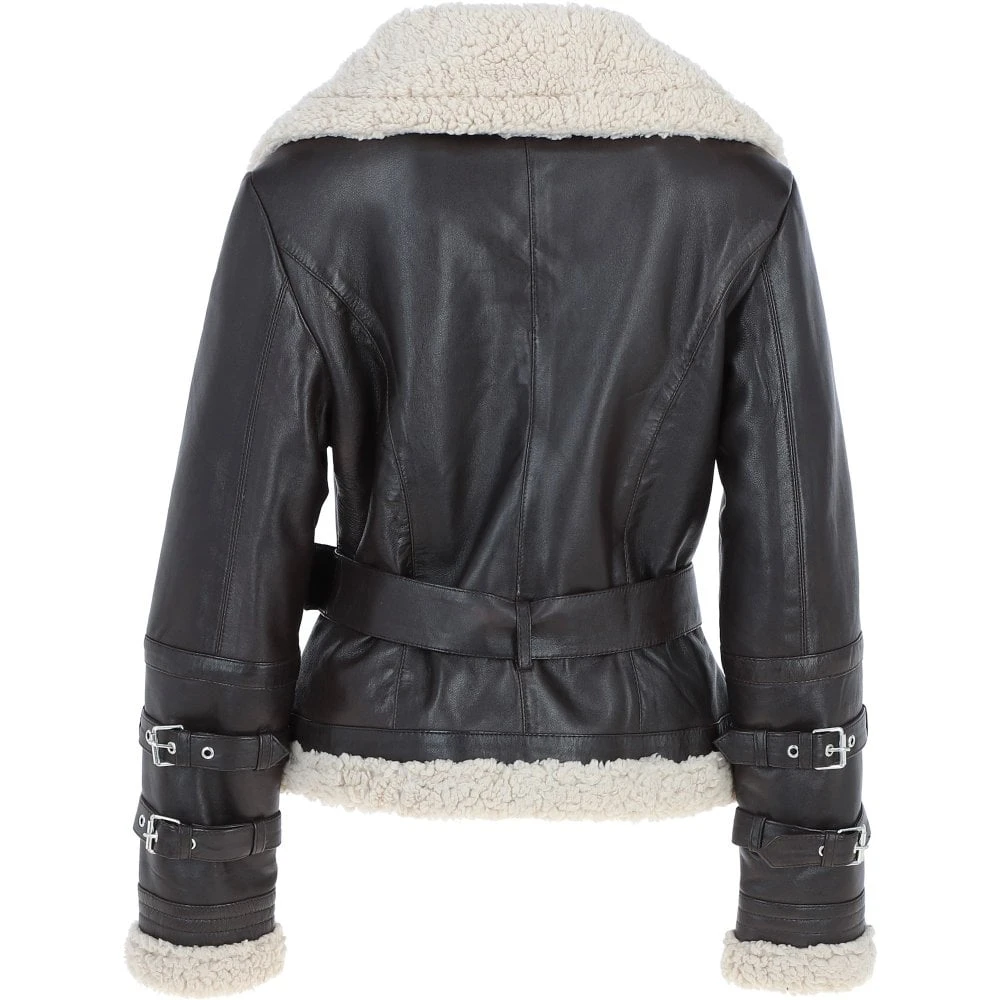 Women's Aviator Biker Jacket Choco/Beige: 2420 - Image 3