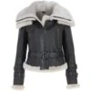 Womens Aviator Shearling Leather Jacket Brown/Cream: KB-451 DC