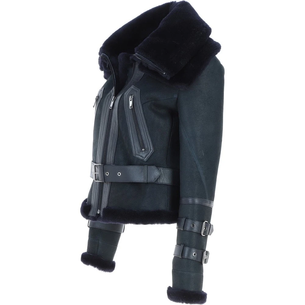 Womens Aviator Shearling Leather Jacket Ombre Blue: KB-451 DC - Image 2