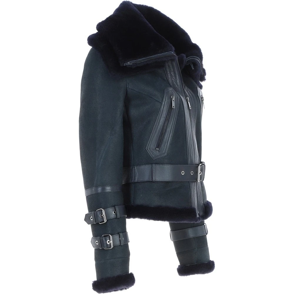 Womens Aviator Shearling Leather Jacket Ombre Blue: KB-451 DC - Image 4