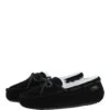 Women's Classic Suede Sheepskin Moccasin Slippers Black/White : Ladies Moccasins