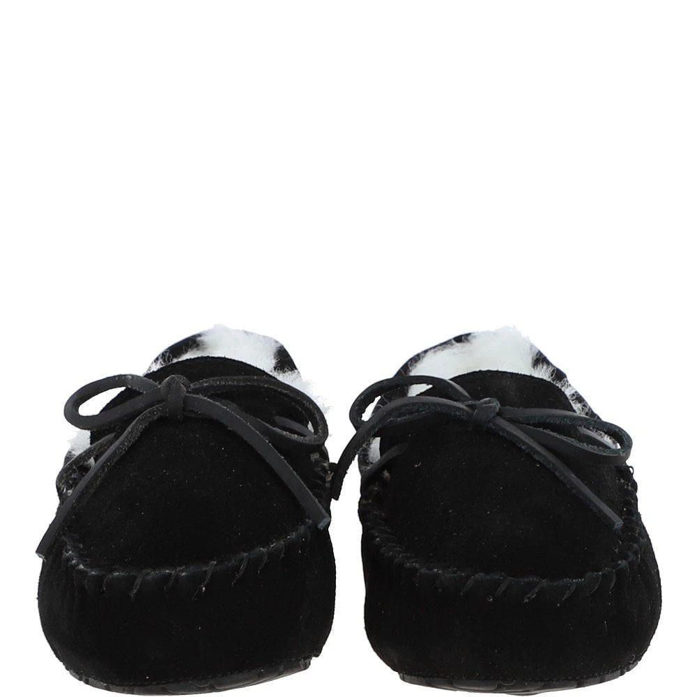 Women's Classic Suede Sheepskin Moccasin Slippers Black/White : Ladies Moccasins - Image 4