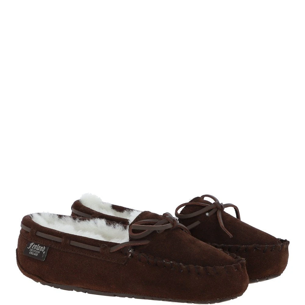 Women's Classic Suede Sheepskin Moccasin Slippers Brown: Ladies Moccasins - Image 3