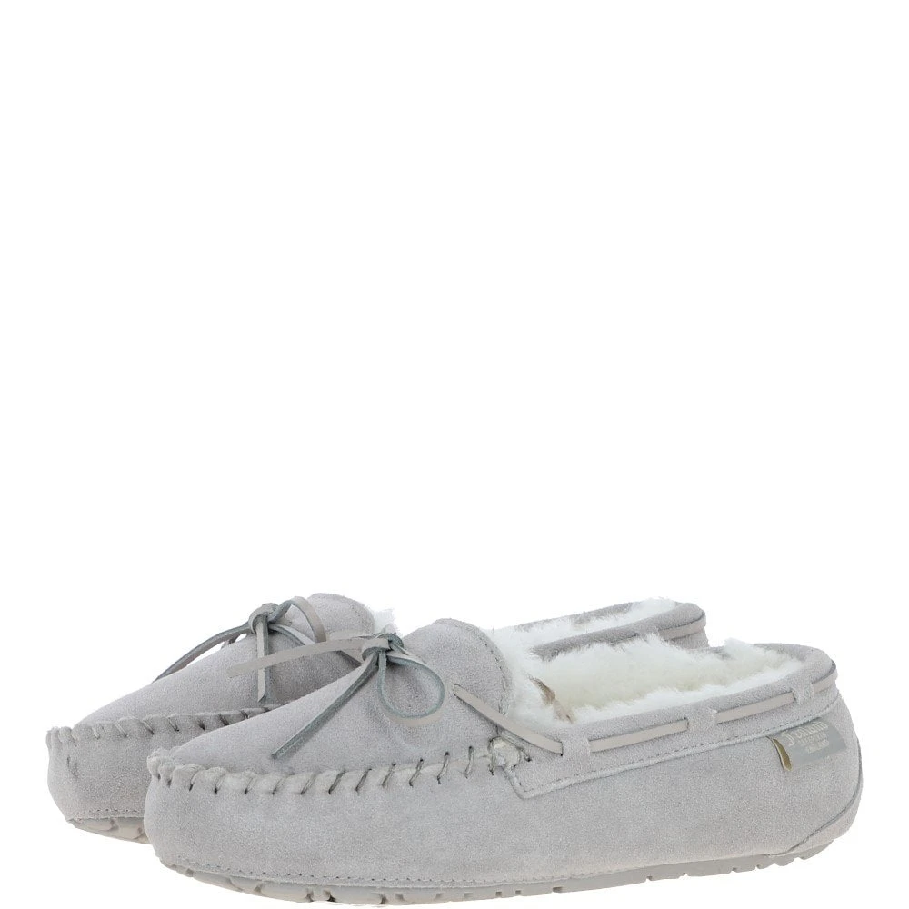 Women's Classic Suede Sheepskin Moccasin Slippers Light Grey : Ladies Moccasins