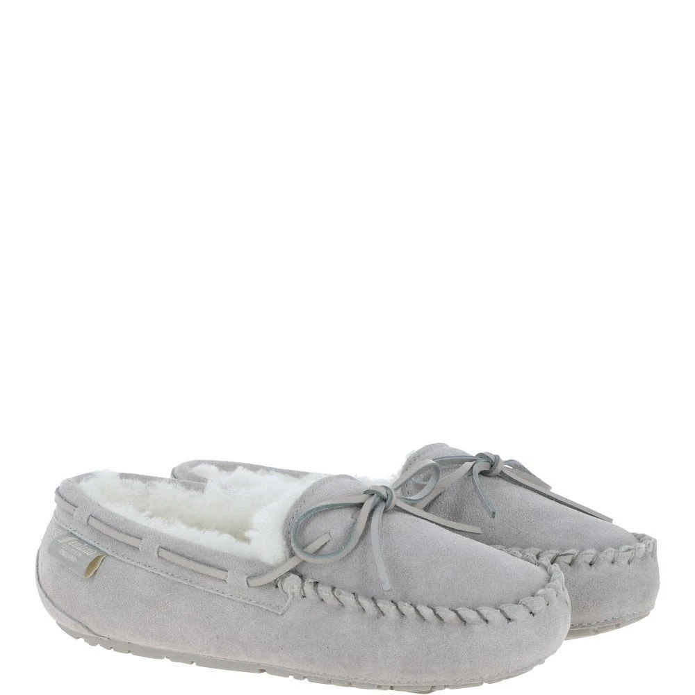 Women's Classic Suede Sheepskin Moccasin Slippers Light Grey : Ladies Moccasins - Image 3