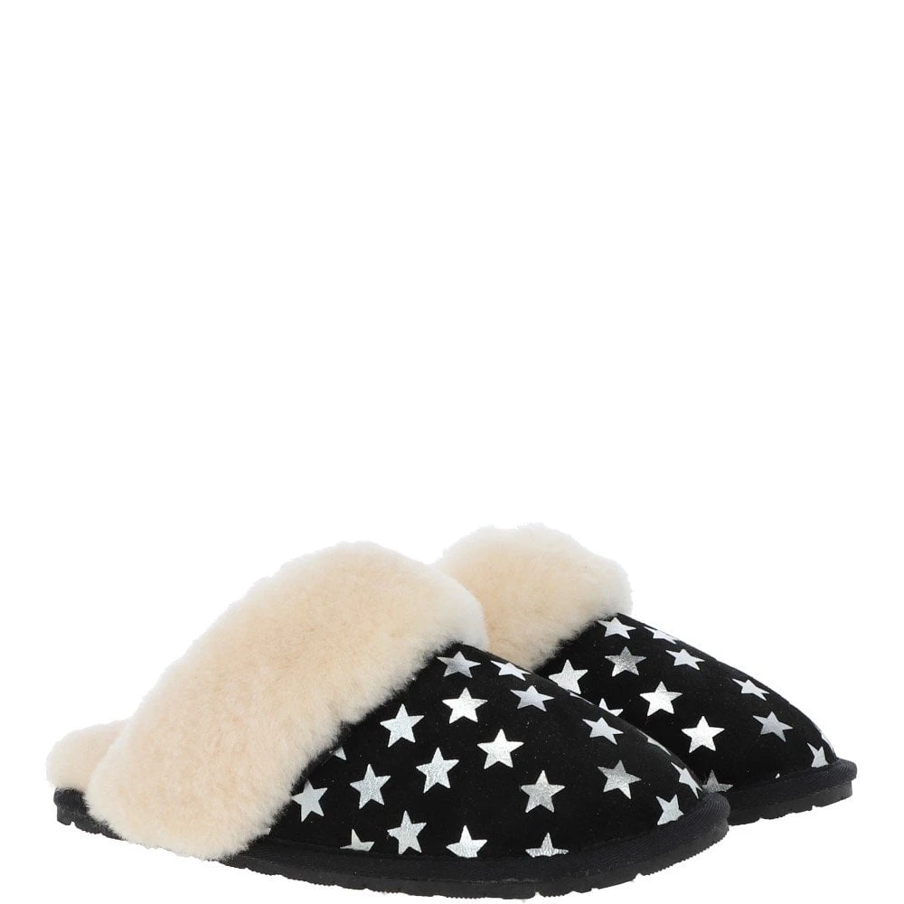 Women's Classic Suede Sheepskin Slippers Black/Silver: Fen-Ladies - Image 3