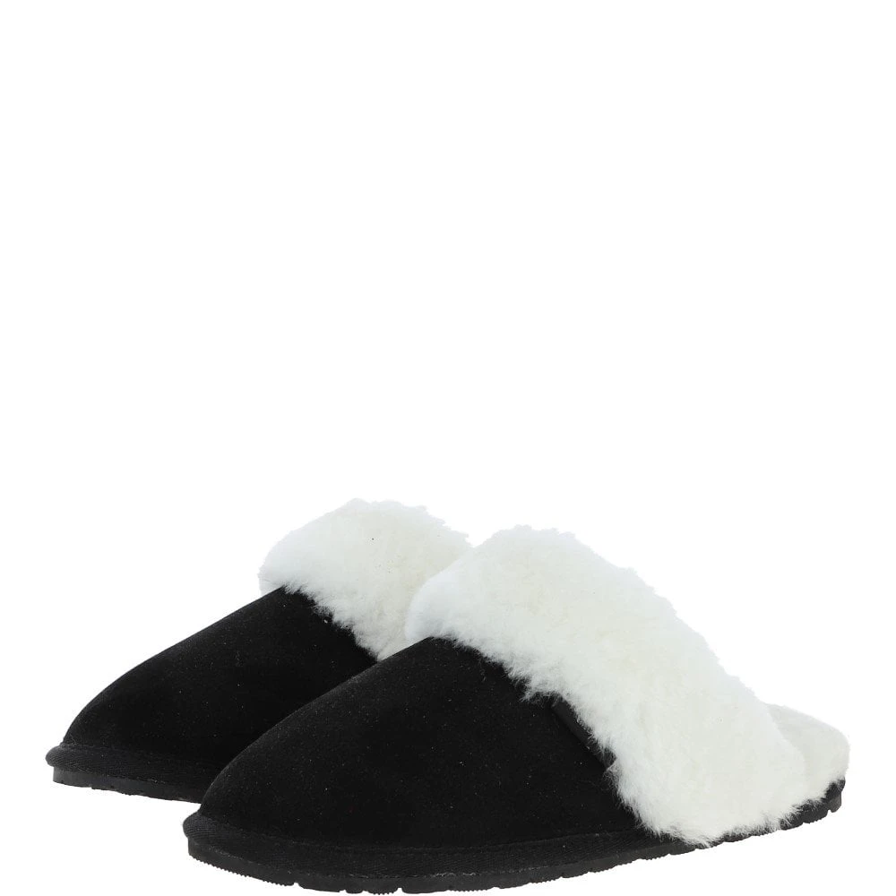 Women's Classic Suede Sheepskin Slippers Black/white : Fen-Ladies