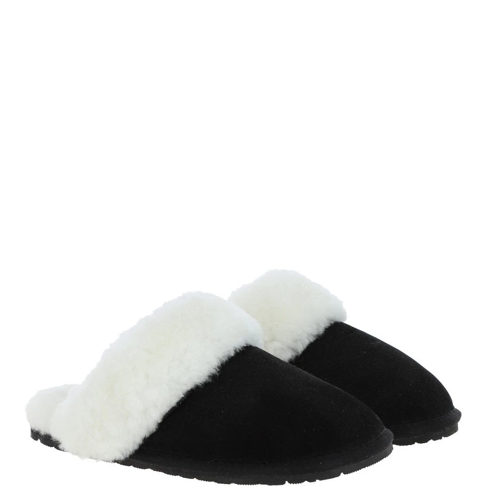 Women's Classic Suede Sheepskin Slippers Black/white : Fen-Ladies - Image 3