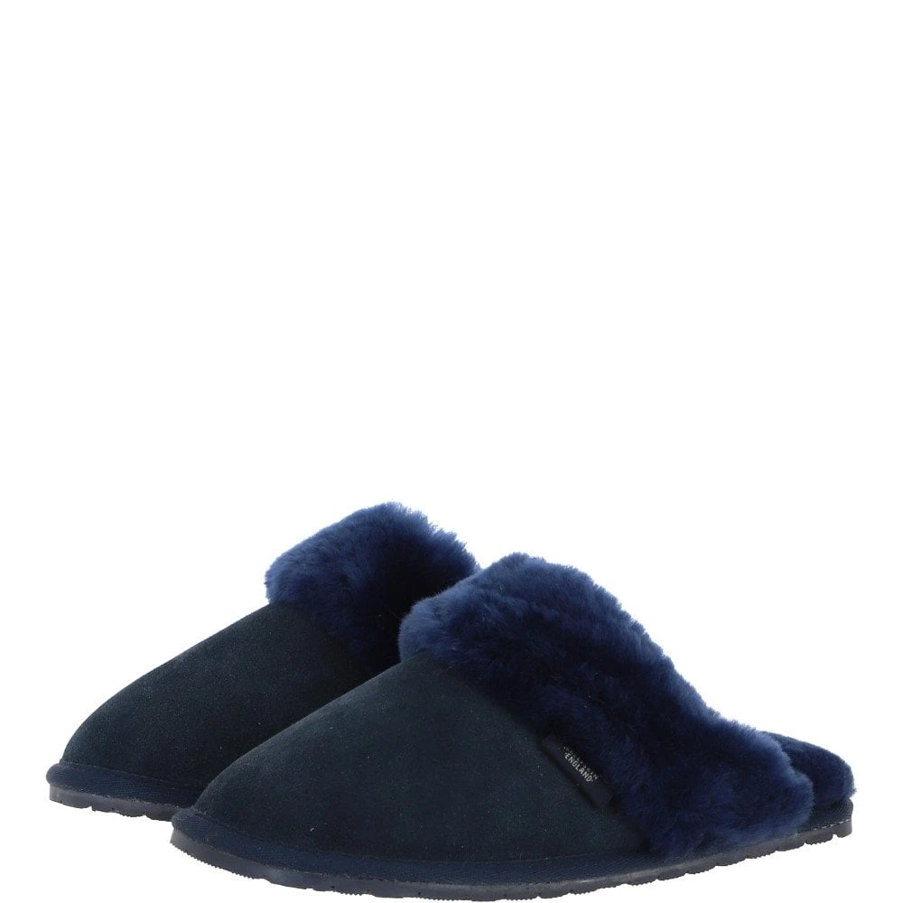 Women's Classic Suede Sheepskin Slippers Navy : Fen-Ladies