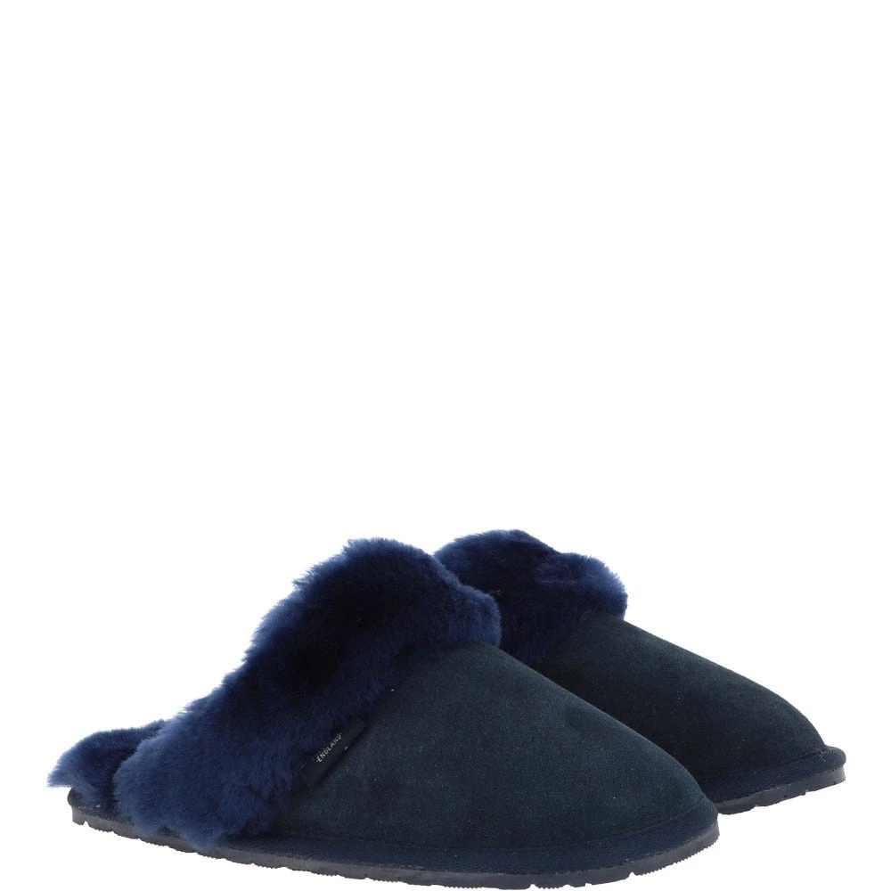 Women's Classic Suede Sheepskin Slippers Navy : Fen-Ladies - Image 3