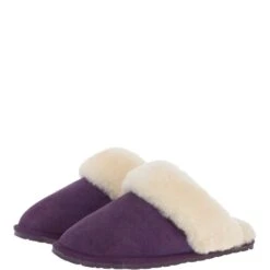 Women's Classic Suede Sheepskin Slippers Purple : Fen-Ladies