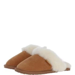 Women's Classic Suede Sheepskin Slippers Tan: Fen-Ladies
