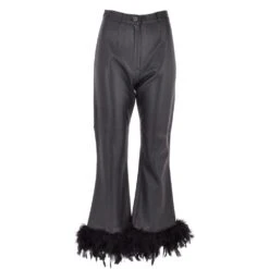 Women's Duck Feather Flared 60's Leather Jeans Black : Flared DJ