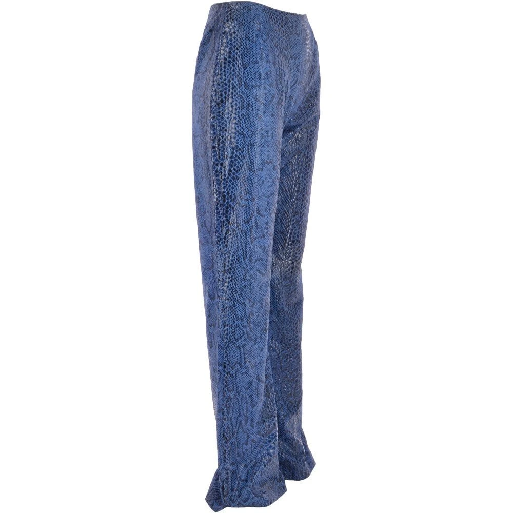 Women's Flared 60's Snake Print Leather Jeans Blue : Flared 4053 - Image 4