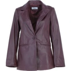 Womens Leather Fashion Single Breasted Blazer Burgundy: AWL-Blazer