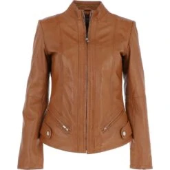 Women's Leather Jacket Tan: Alana 2