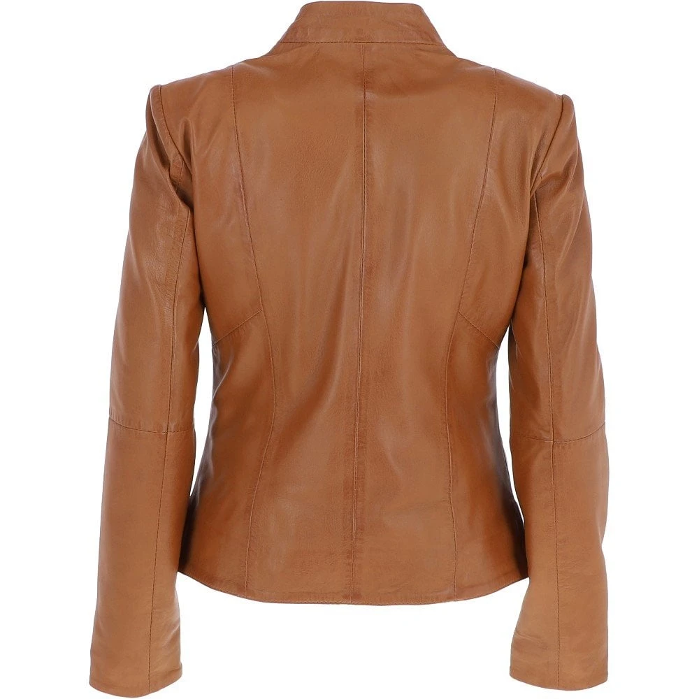 Women's Leather Jacket Tan: Alana 2 - Image 4
