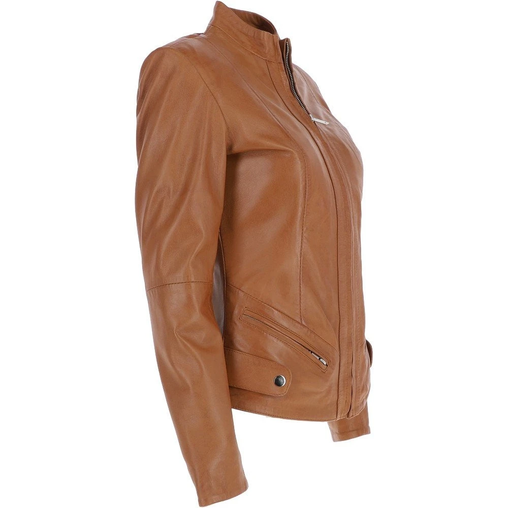 Women's Leather Jacket Tan: Alana 2 - Image 5