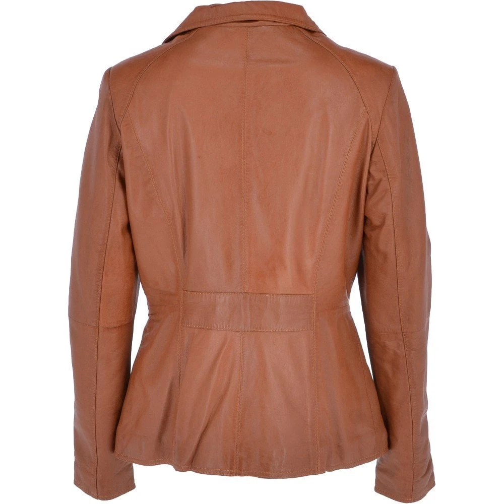 Womens Leather Jacket Tan/ Nap : Juliet - Image 3