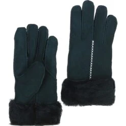 Womens Leather Sheepskin Gloves Bottle Green: FEN-901