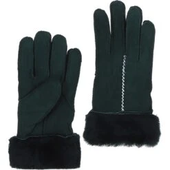 Womens Leather Sheepskin Gloves DK Green: FEN-901