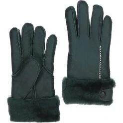 Womens Leather Sheepskin Gloves Green: FEN-903