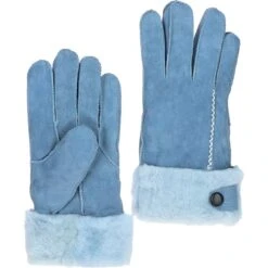 Womens Leather Sheepskin Gloves Sky Blue: FEN-903