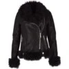 Womens Long Curly Sheepskin Suede Pilot Jacket Black : Catelyn