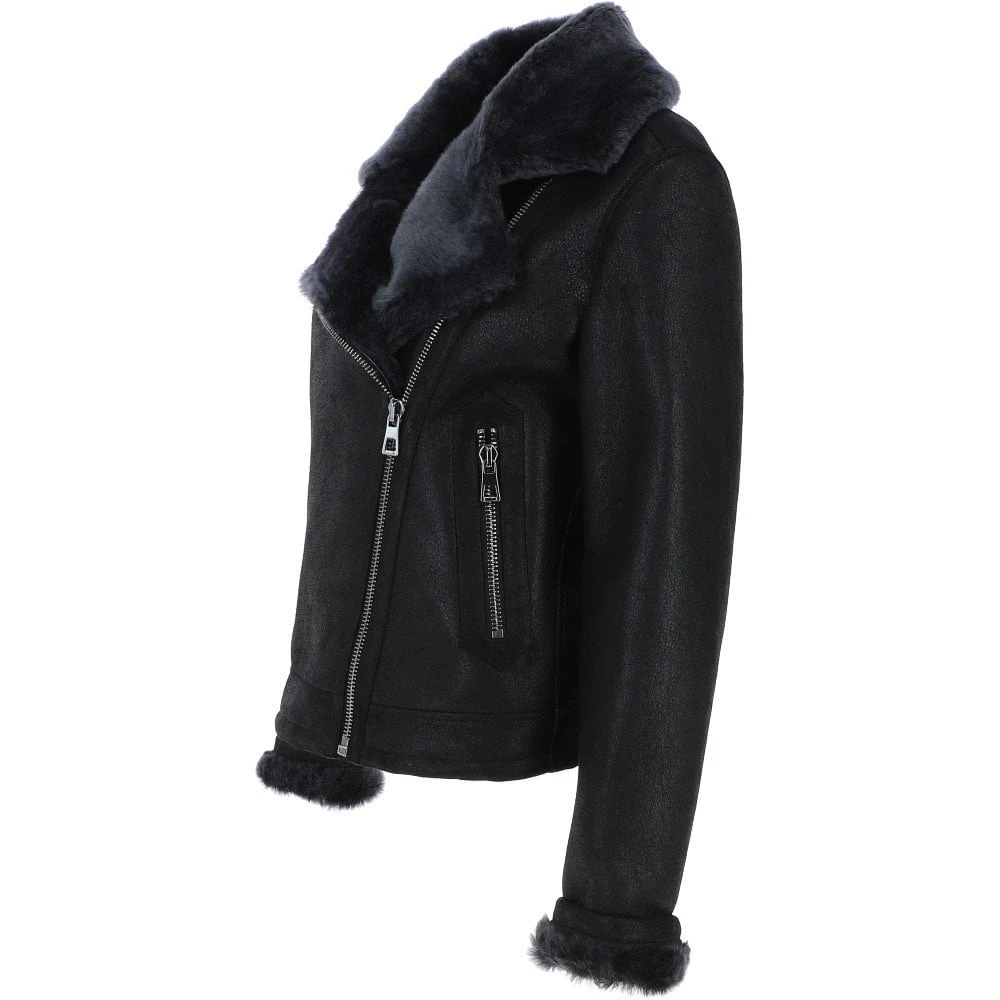Womens Luxury Shearling Aviator Jacket Black/brissa: Alessa - Image 2