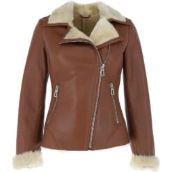 Womens Luxury Shearling Jacket Tan: Alayna