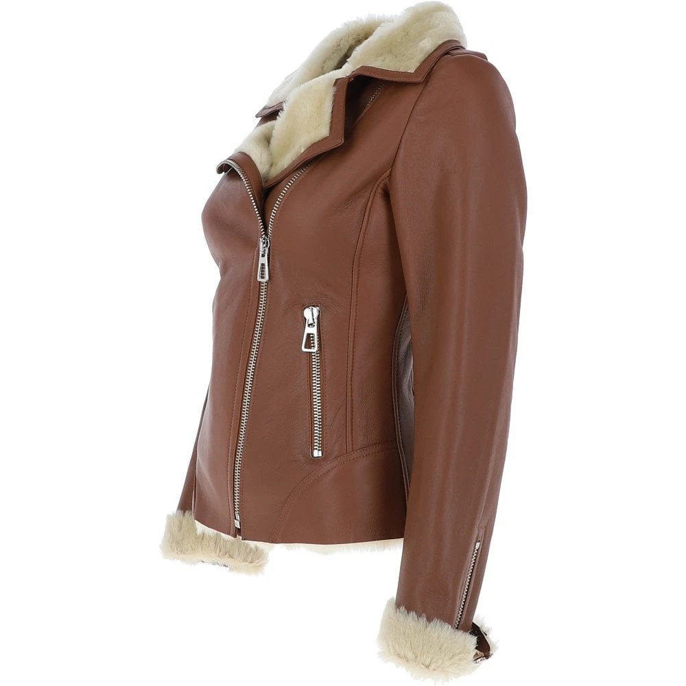 Womens Luxury Shearling Jacket Tan: Alayna - Image 2