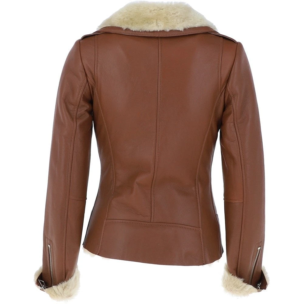 Womens Luxury Shearling Jacket Tan: Alayna - Image 3