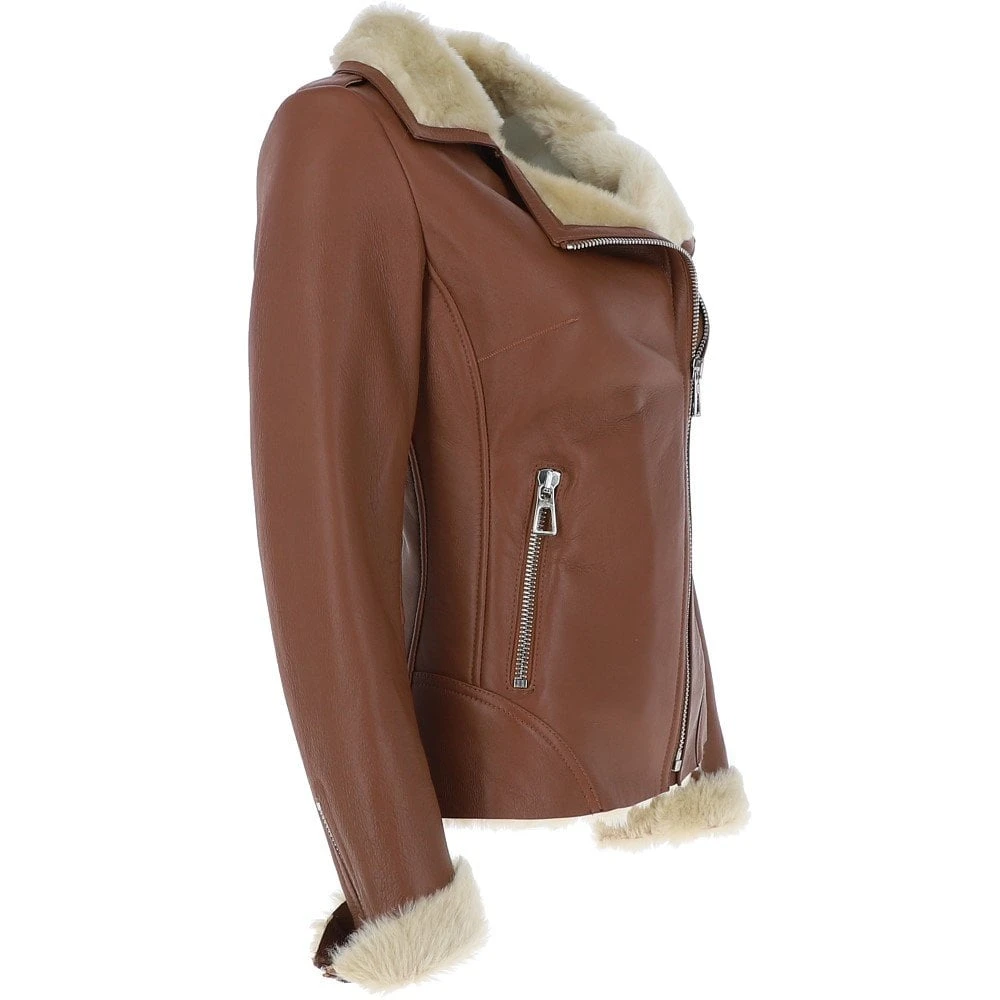 Womens Luxury Shearling Jacket Tan: Alayna - Image 4