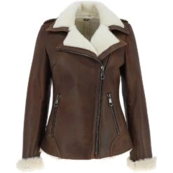 Womens Luxury Shearling Jacket Tobacco/Cream: Alayna