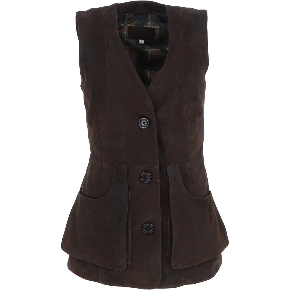Womens Nubuck Leather Fitted Gilet Brown: Rider