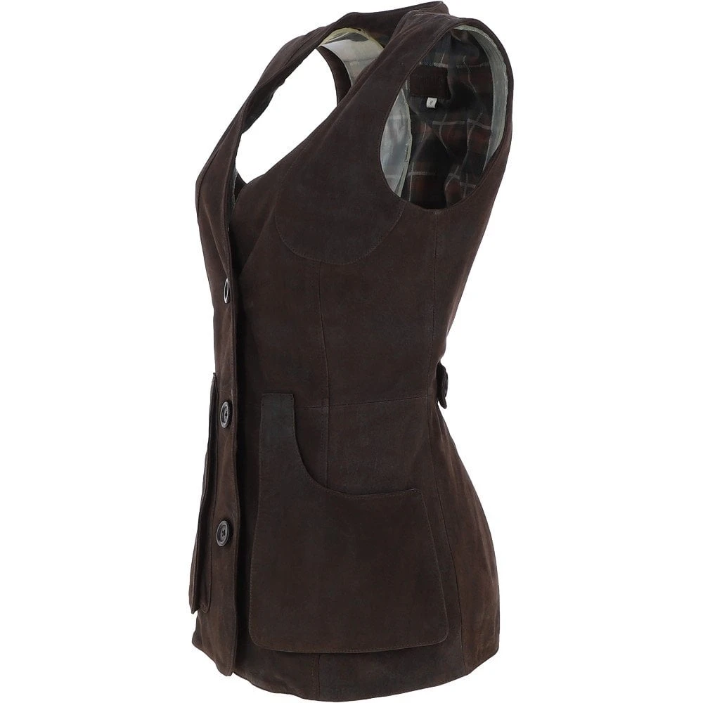 Womens Nubuck Leather Fitted Gilet Brown: Rider - Image 2