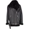 Womens Oversized Sheepskin Flying Jacket Black : Khloe