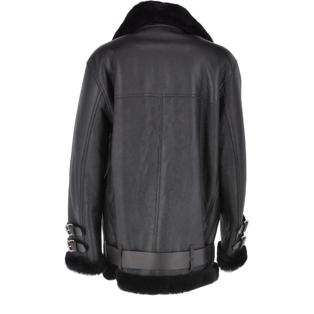 Womens Oversized Sheepskin Flying Jacket Black : Khloe - Image 3
