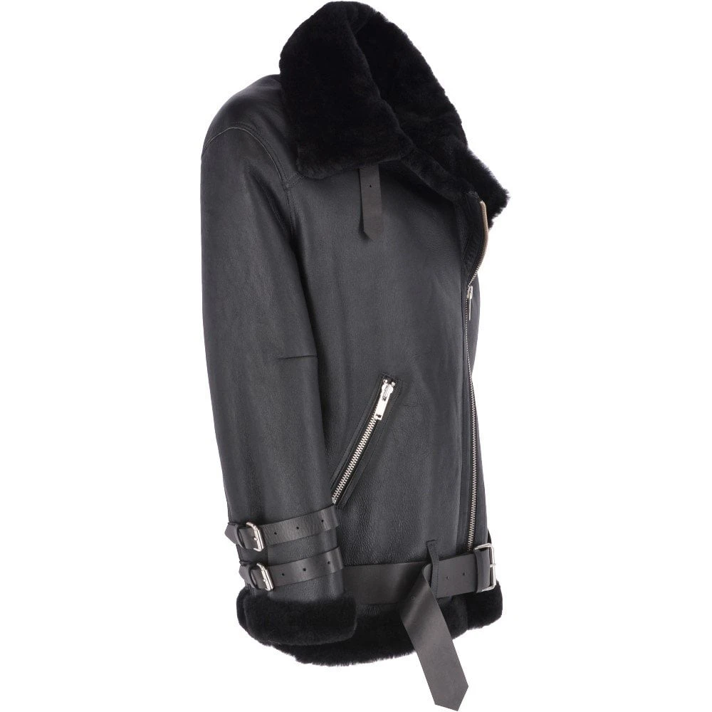 Womens Oversized Sheepskin Flying Jacket Black : Khloe - Image 4