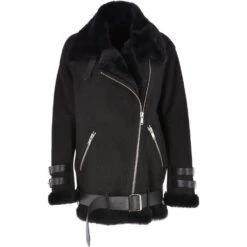 Womens Oversized Sheepskin Flying Jacket Black/Snuff : Khloe
