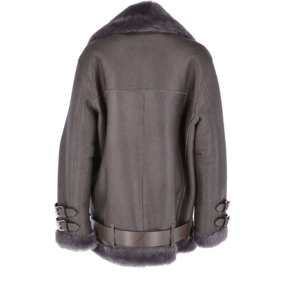 Womens Oversized Sheepskin Flying Jacket Grey : Khloe - Image 3