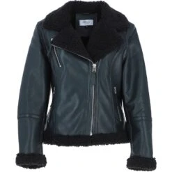 Womens Shearling Biker Jacket Black: 2418