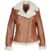 Womens Shearling Biker Jacket Cognac: 2418