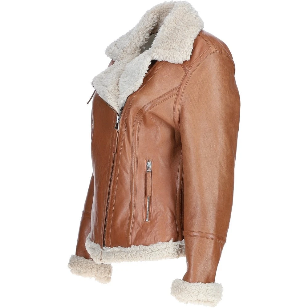 Womens Shearling Biker Jacket Cognac: 2418 - Image 3