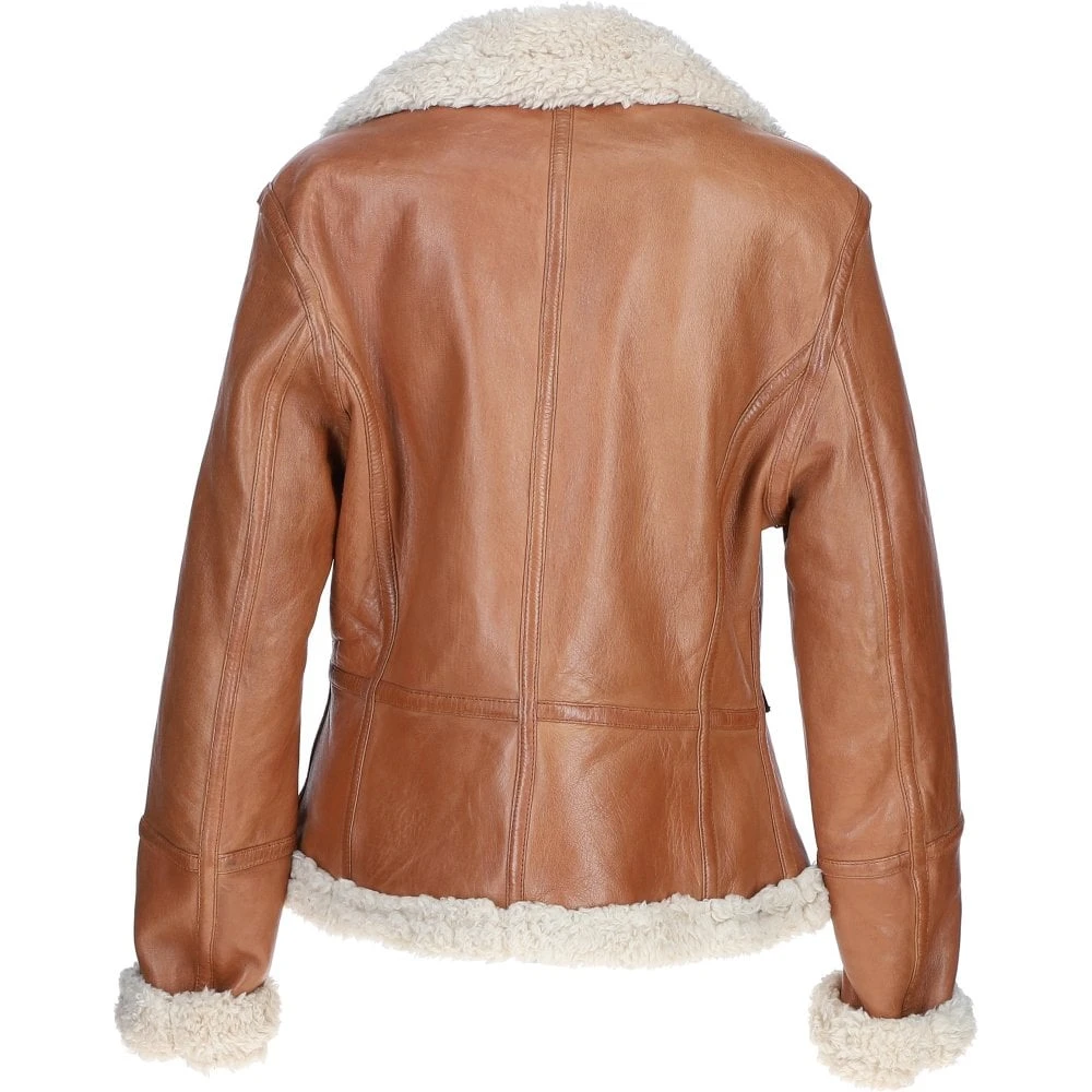 Womens Shearling Biker Jacket Cognac: 2418 - Image 4